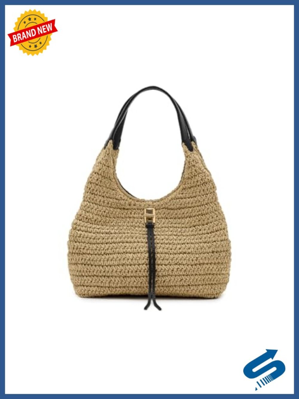 Straw Satchel Handbag with Twist Lock and Adjustable Strap